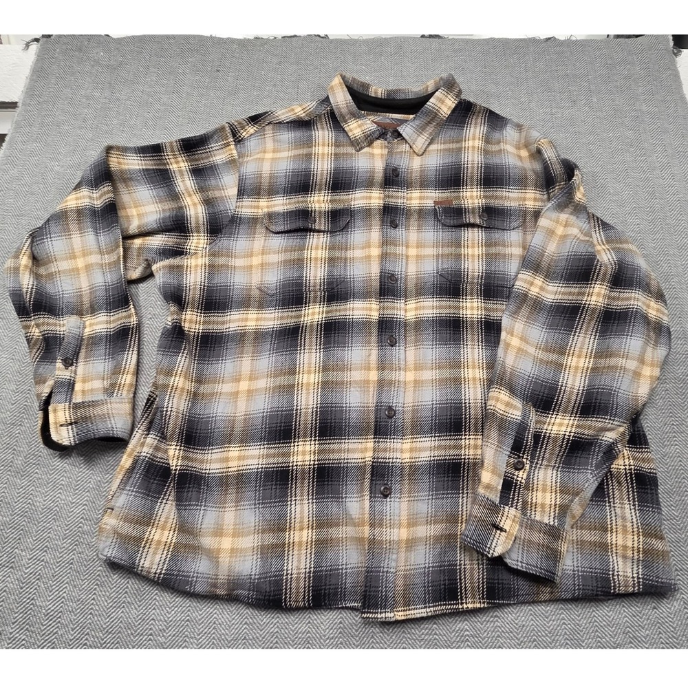Orvis Mens‎ 3XL Plaid Flannel Button Down Shirt Grey Tan Long Sleeve Classic Fit